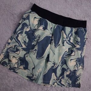 Fabletics Shorts Mens 30 Elastic Waist Lined Blue Green Performance Zip Pockets